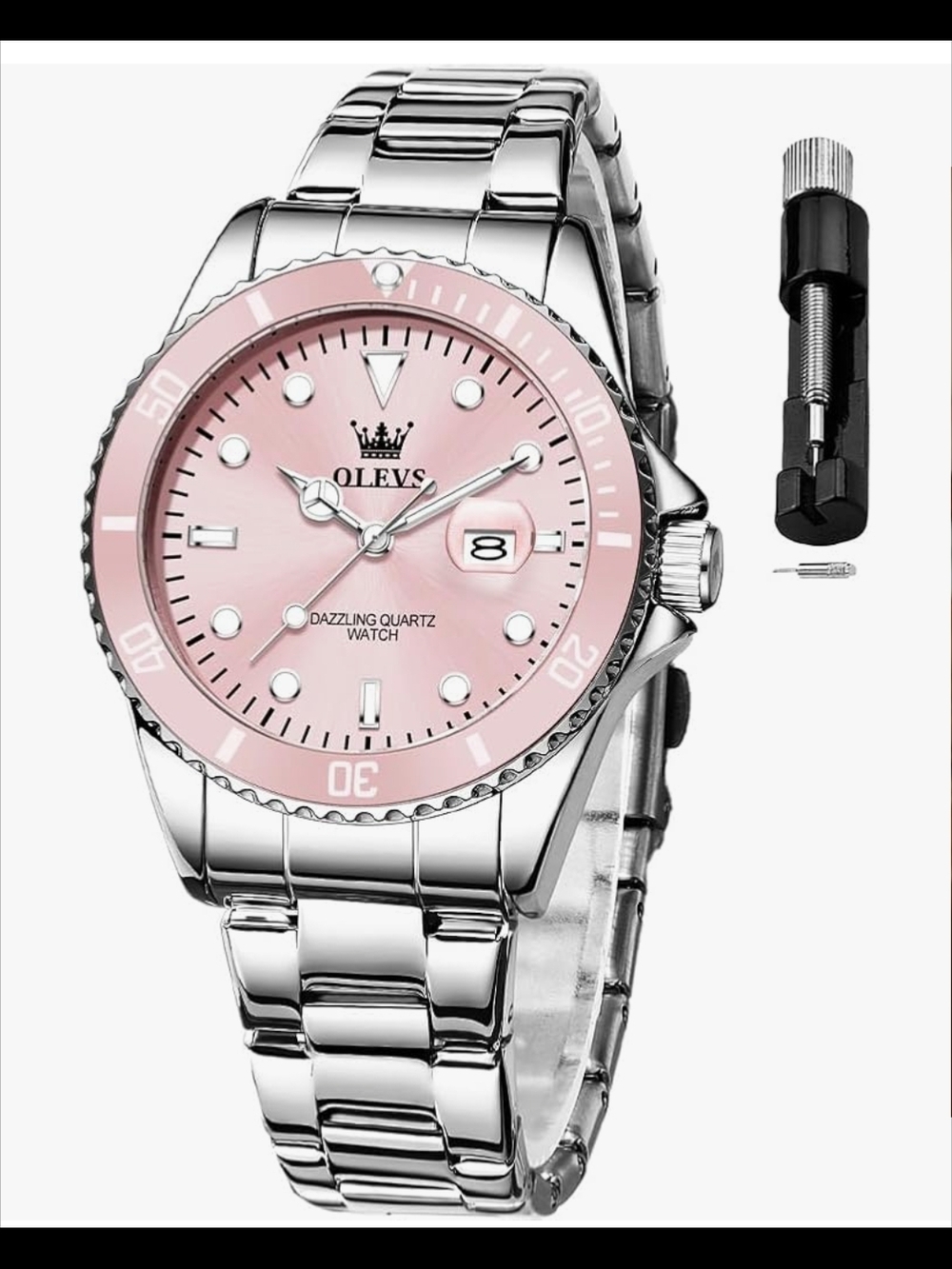 OLEVS Pink Dial Stainless Steel Quartz Luxury Women's Watch